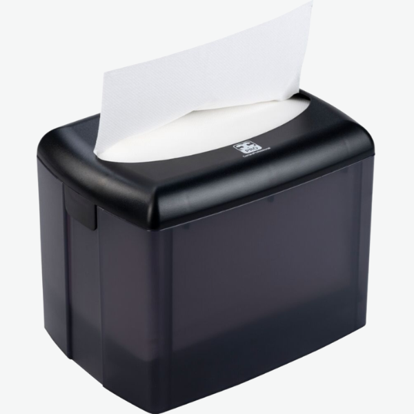 Servietdispenser til bord, interfold, sort/transparent plast